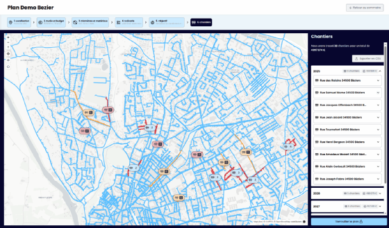 Capture d'écran du logiciel de Leakmited appliqué à l'agglomération de Béziers