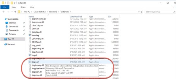 Le fichier ddpeval-explorer doit se trouver dans le dossier Windows\System32.