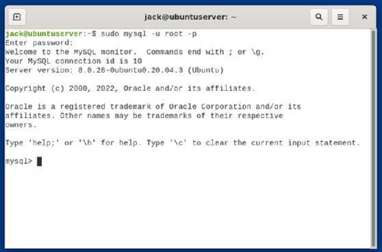 Capture d'écran de la console MySQL à partir de laquelle vous pouvez créer votre première base de données Linux