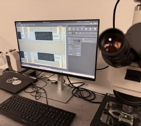 Vue au microscope du circuit d’interféromètres que parcourent les photons.